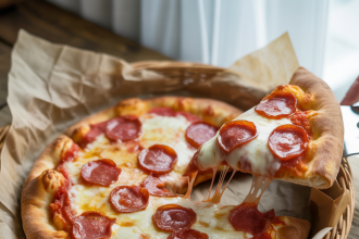 Hot and crispy air fryer pizza with melted cheese and toppings on a plate