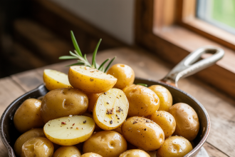 Golden and crispy air fryer baby potatoes served in a white bowl