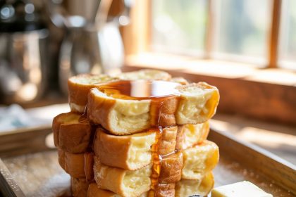 A plate of golden-brown Hawaiian roll French toast served with fresh berries and maple syrup